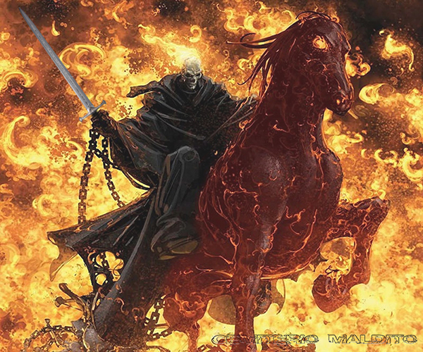 Cavalo Cor de Fogo com o Cavaleiro carregando um espada