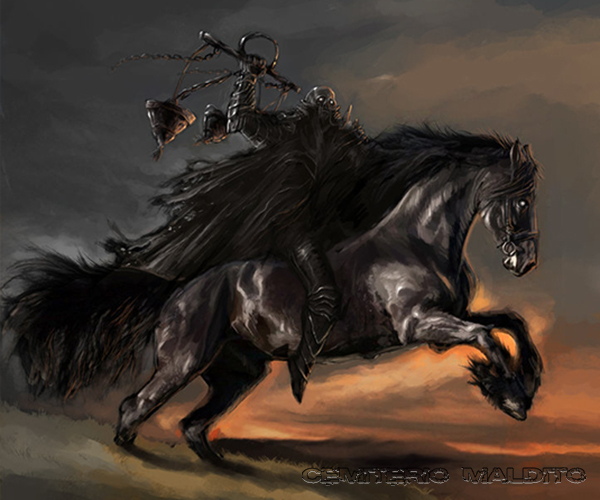 Cavalo Preto com o Cavaleiro carregando uma balança