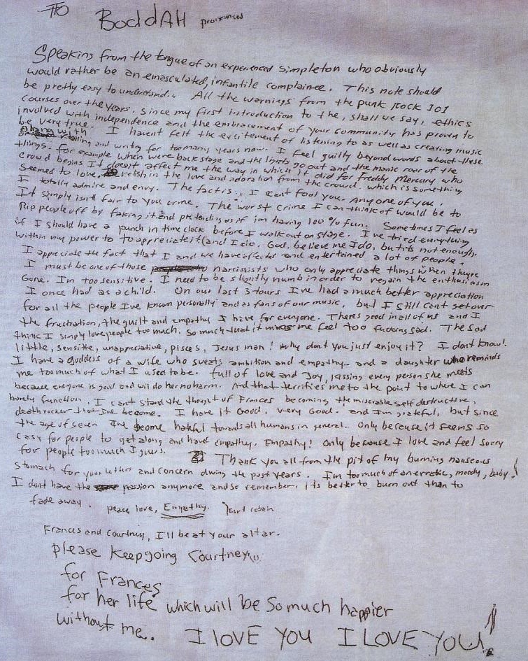 Carta de Despedida do Suicídio de Kurt Cobain